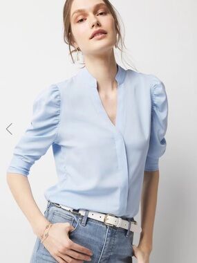 White House Black Market Periwinkle Ruched Sleeve Shirt Princess Sleeve Blouse